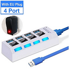Хаб USB 3.0 hub концентратор розгалужувач 4 порти з вимикачами і блоком живлення 5 В 2 А