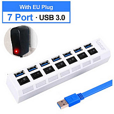 Розгалужувач USB 3.0 hub 7 портів Хаб з вимикачами та блоком живлення
